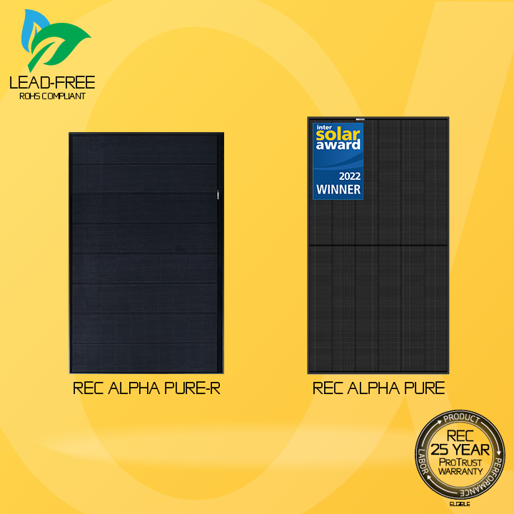 Portraits of two solar panels using REC Alpha Pure technology