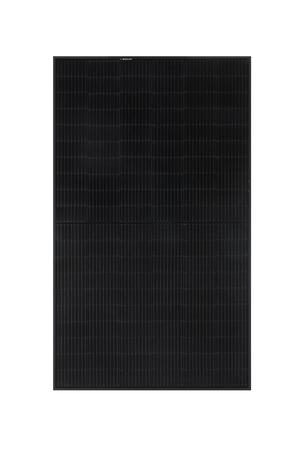 Portrait of REC N-Peak 2 Black solar panel with 120 half-cut cells, black frame, and black backsheet
