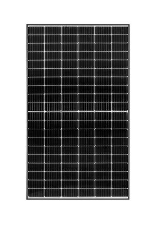 Portrait of REC TwinPeak 4 solar panel with 120 half-cut cells, black frame, and white backsheet