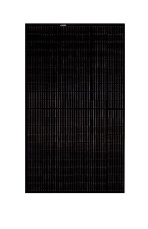 Portrait of REC TwinPeak 4 Black solar panel with 120 half-cut cells, black frame, and black backsheet
